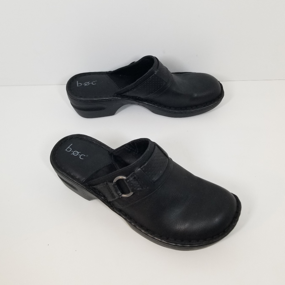 Born BOC Black Leather Slip On Clog Shoes Women's Size 8M - Picture 4 of 6